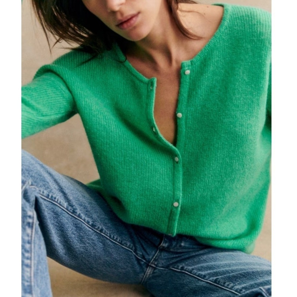 Sezane Gaspard Cardigan XXXL Sea Bright Green Mohair Alpaca Knit Parisian Luxury